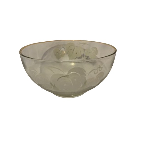 Anchor Hocking VTG Punch Bowl Etched White Grape Leaves - Picture 1 of 7